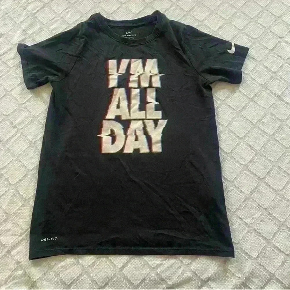 Boys Nike T-shirt youth M Athletic Cut Black Dri-fit breathable “I’m All Day” - Picture 1 of 8